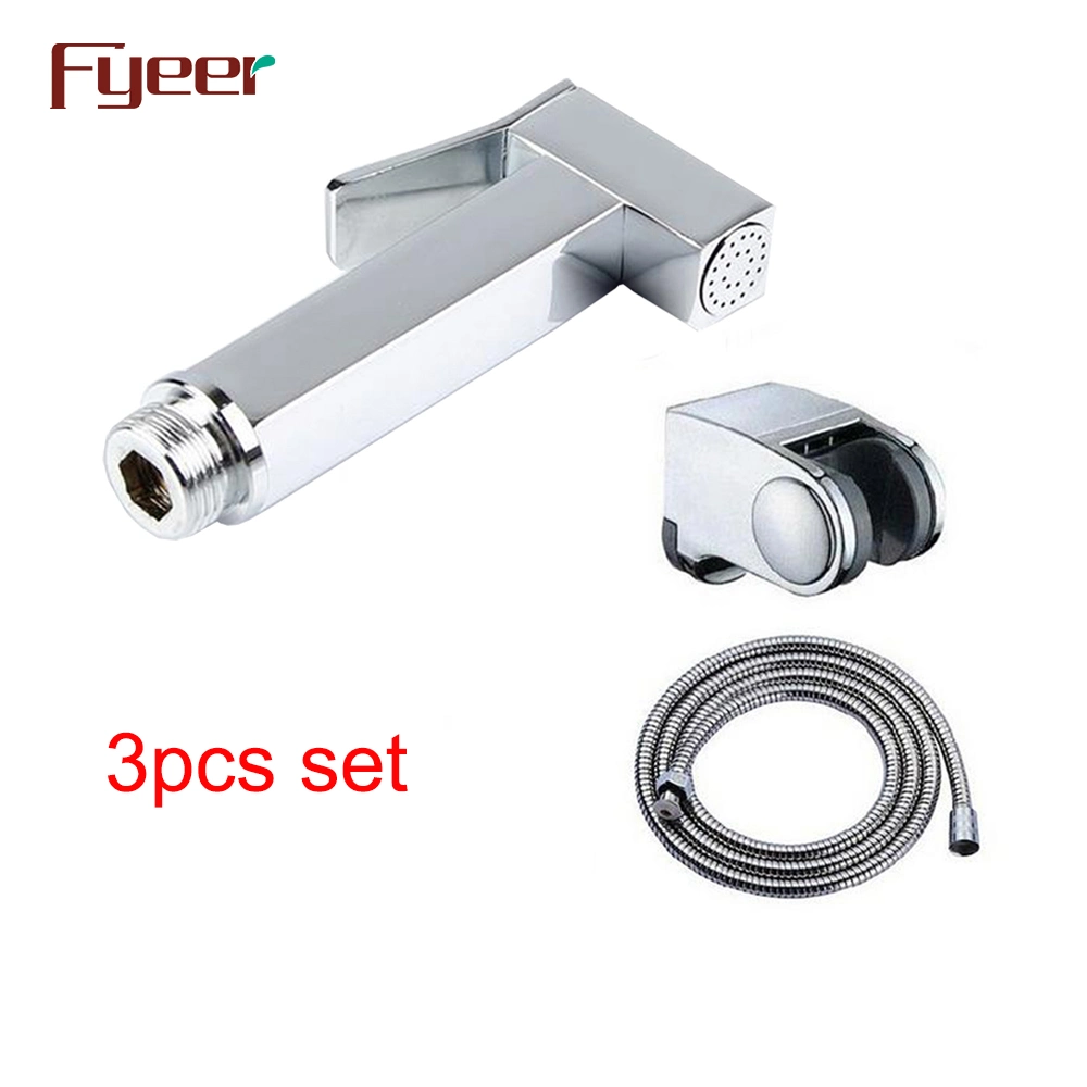 Fyeer Solid Brass Square Body Chrome Plated Bathroom Toilet Shattaf Bidet Spray Set